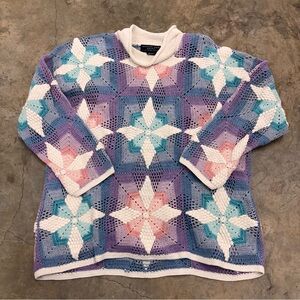 Vintage August Silk Knits Catharine Lover Crochet Star Sweater Grannycore Large